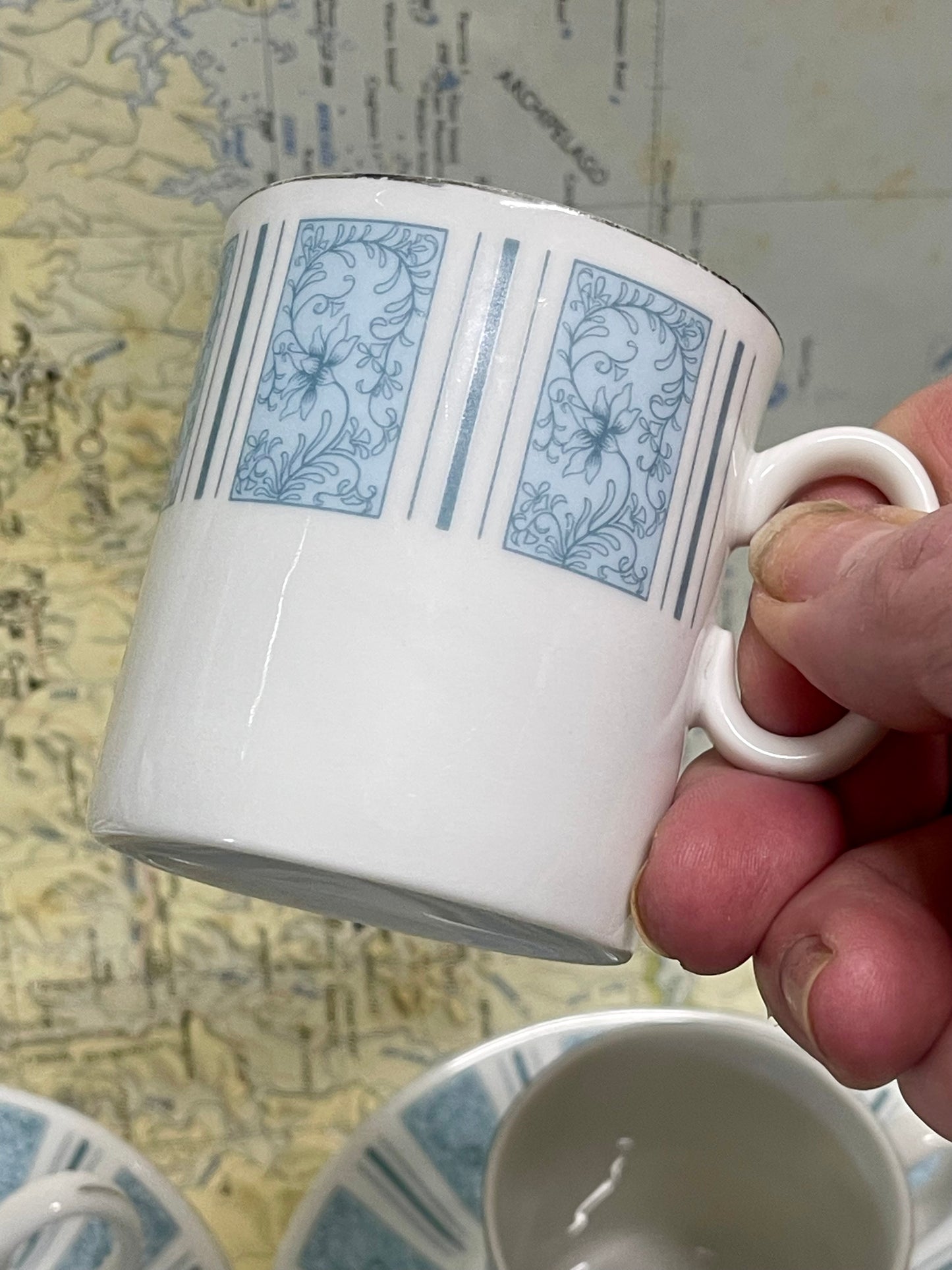 Blue Pattern Espresso Cups & Saucers — Set of 4 (1980s)