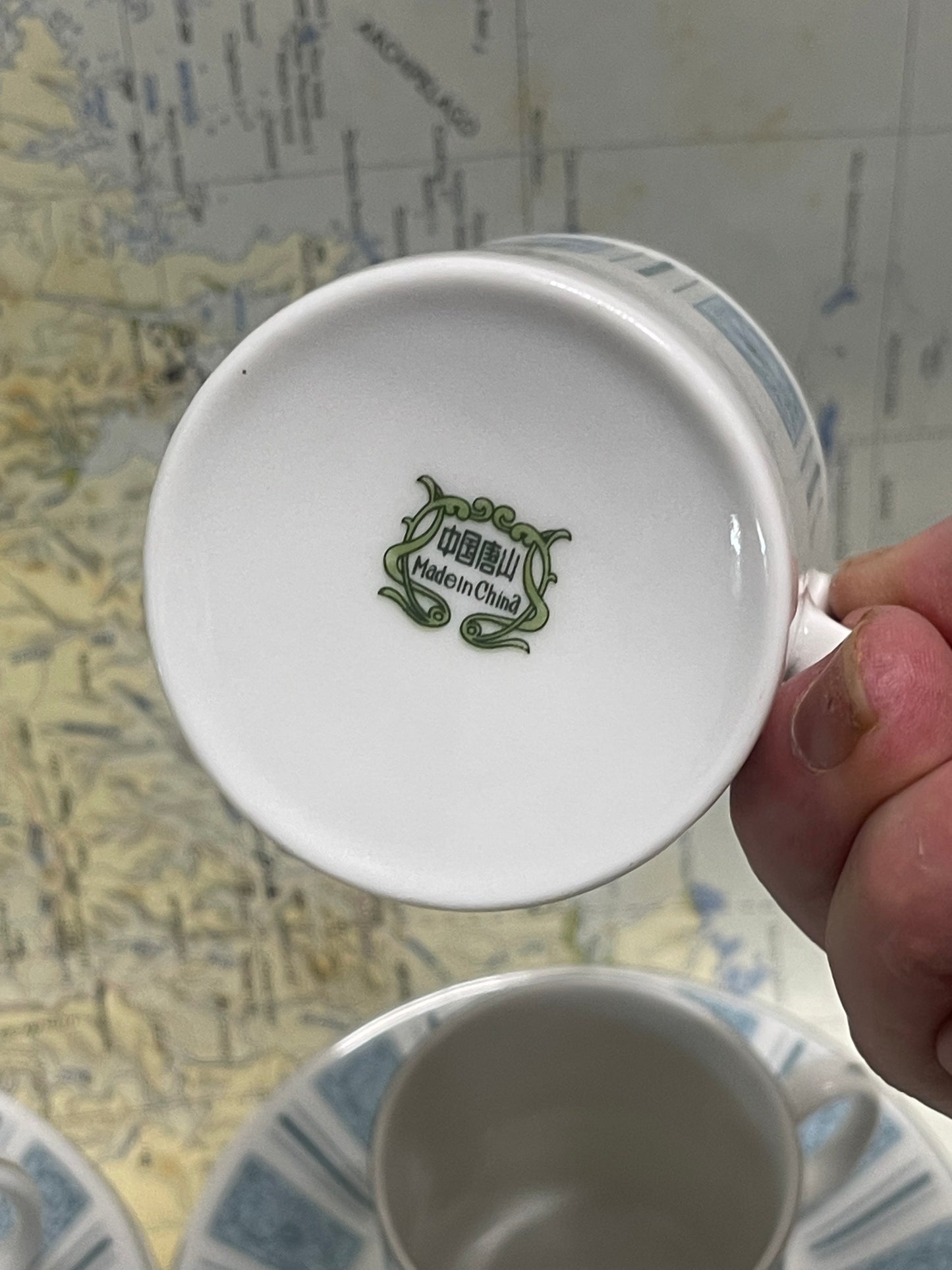 Blue Pattern Espresso Cups & Saucers — Set of 4 (1980s)