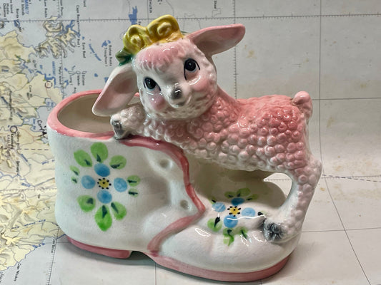 Vintage Japanese Lamb Planter / Nursery Vase (c.1950s–60s)