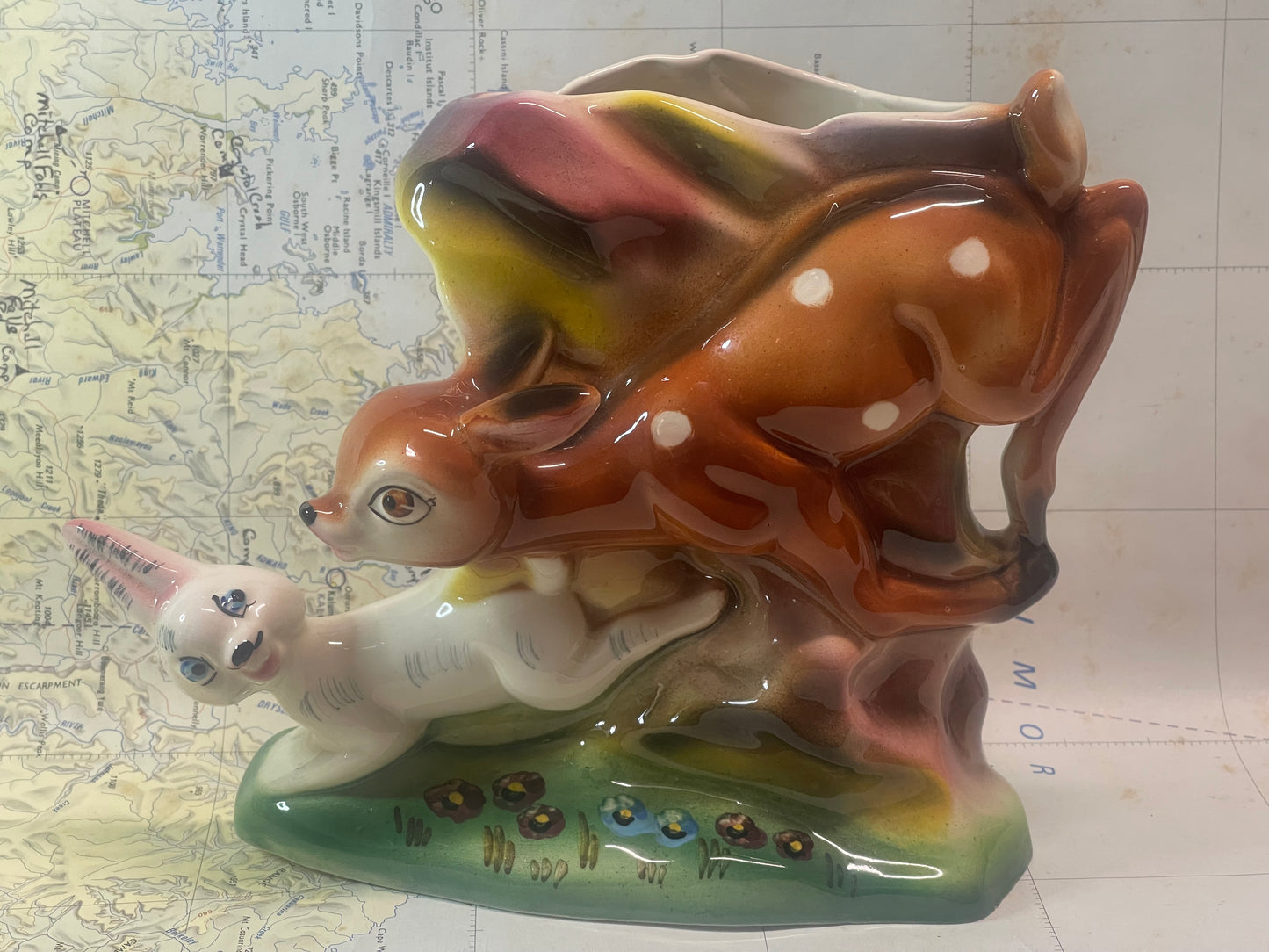 Vintage Kalmar Deer Planter — Storybook Woodland Scene (c.1950s–60s)