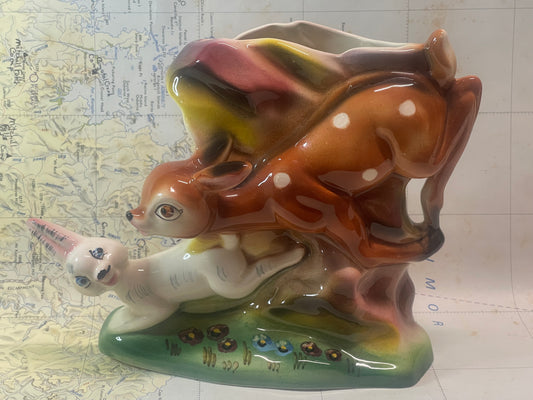 Vintage Kalmar Deer Planter — Storybook Woodland Scene (c.1950s–60s)