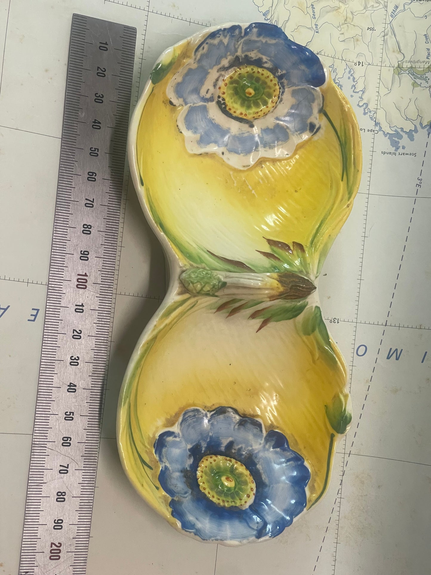 Vintage Japanese Peony Ware Double Floral Dish (c.1940s–50s)