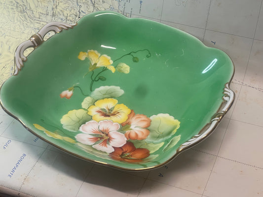 Vintage Noritake Hand-Painted Green Floral Serving Dish (c.1940s–50s)