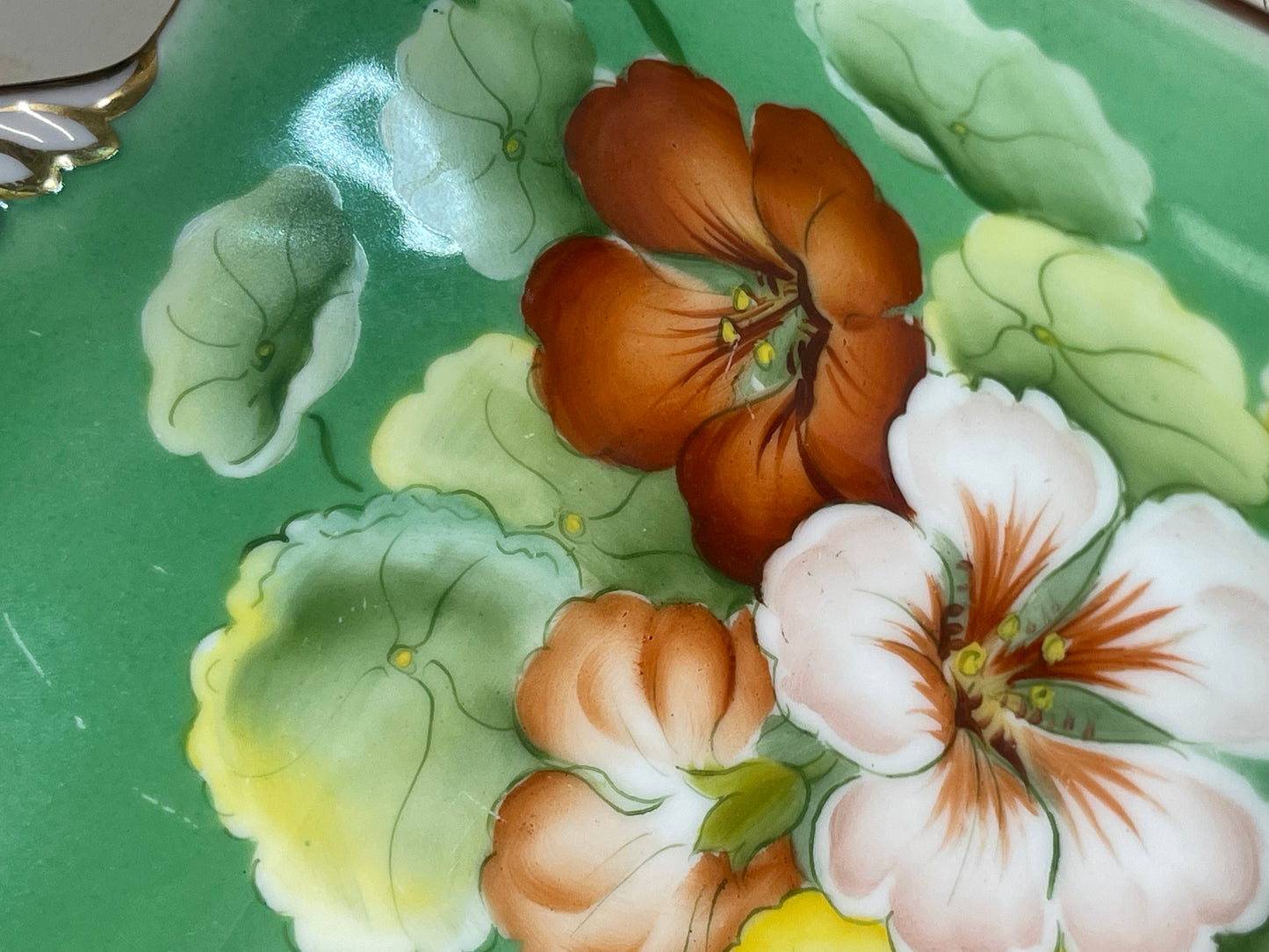 Vintage Noritake Hand-Painted Green Floral Serving Dish (c.1940s–50s)