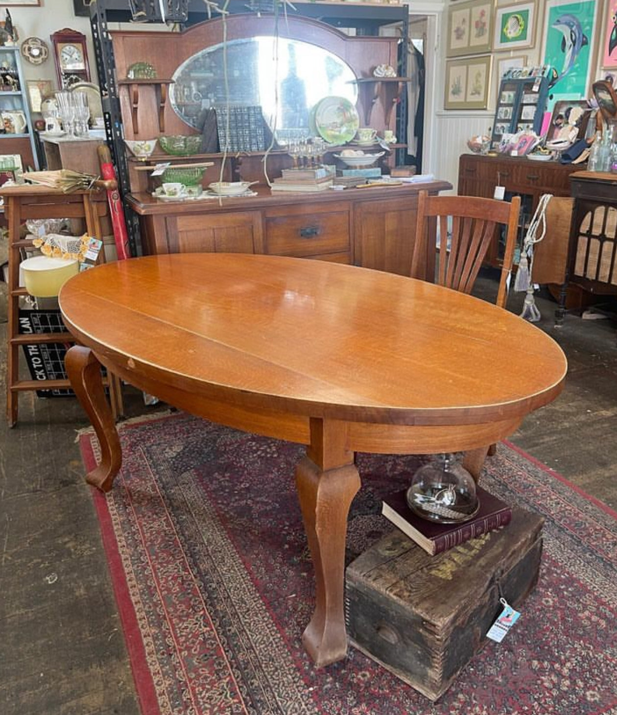 Antique 1920s Oval Silky Oak timber sideboard with mirror