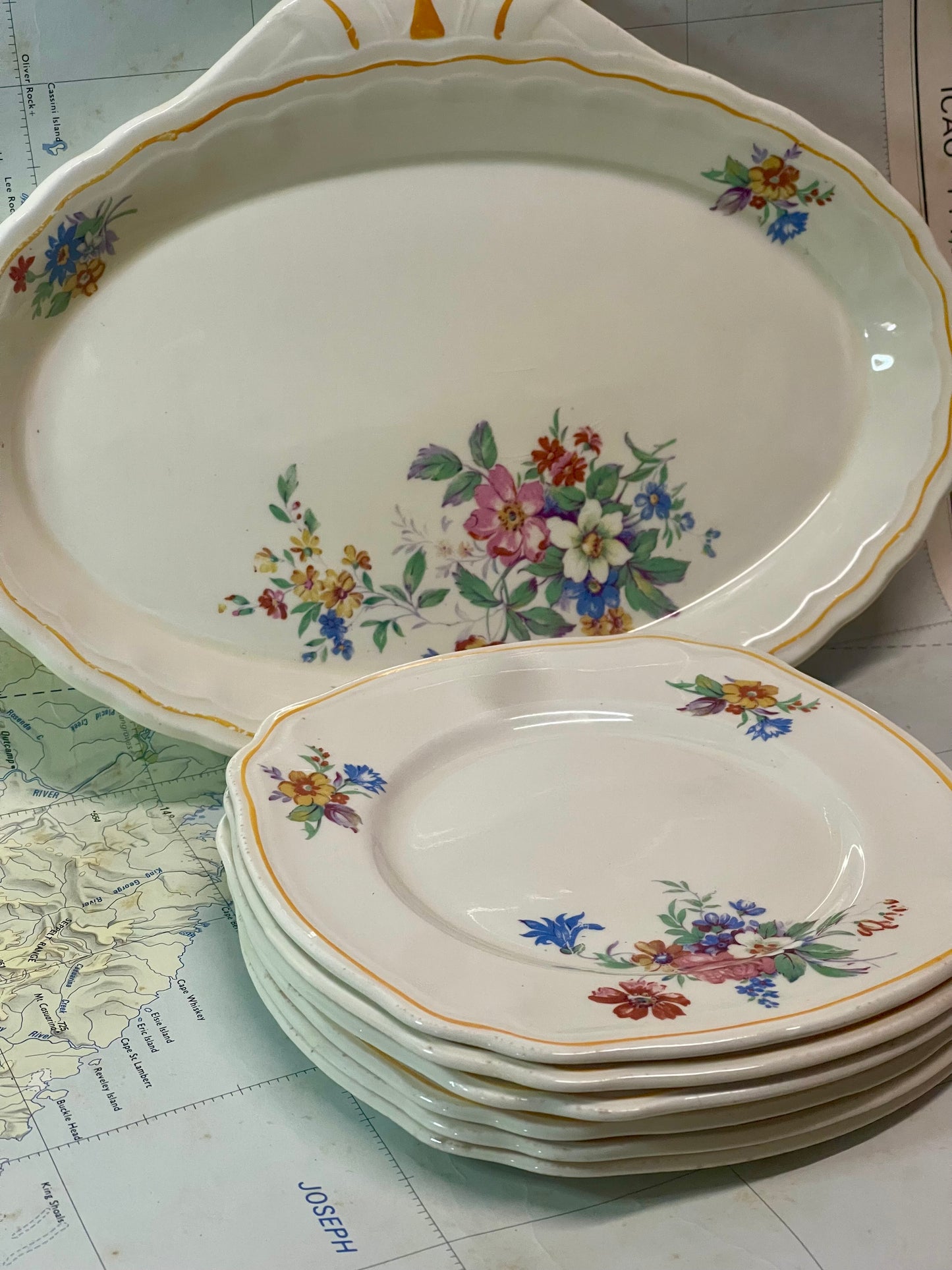 Vintage Grindley “Cream Petal” Serving Set — 7 Piece (c.1930s–50s)