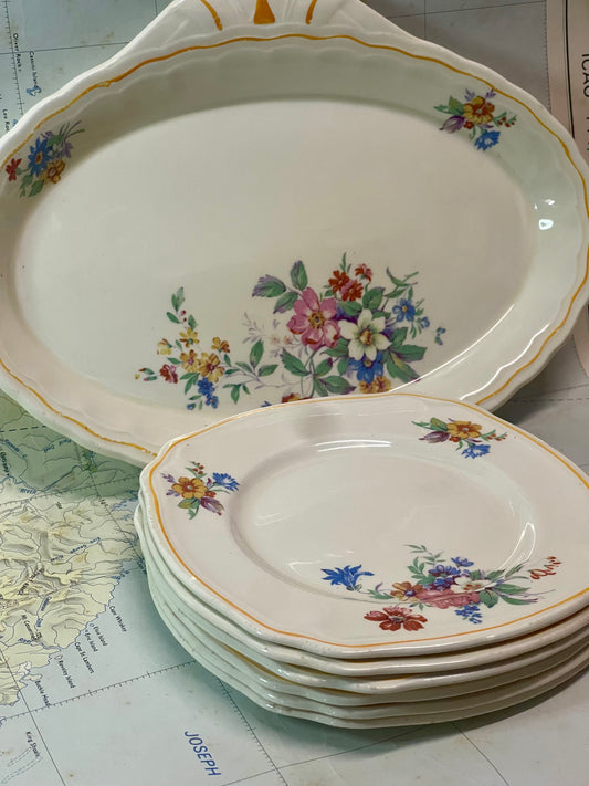 Vintage Grindley “Cream Petal” Serving Set — 7 Piece (c.1930s–50s)