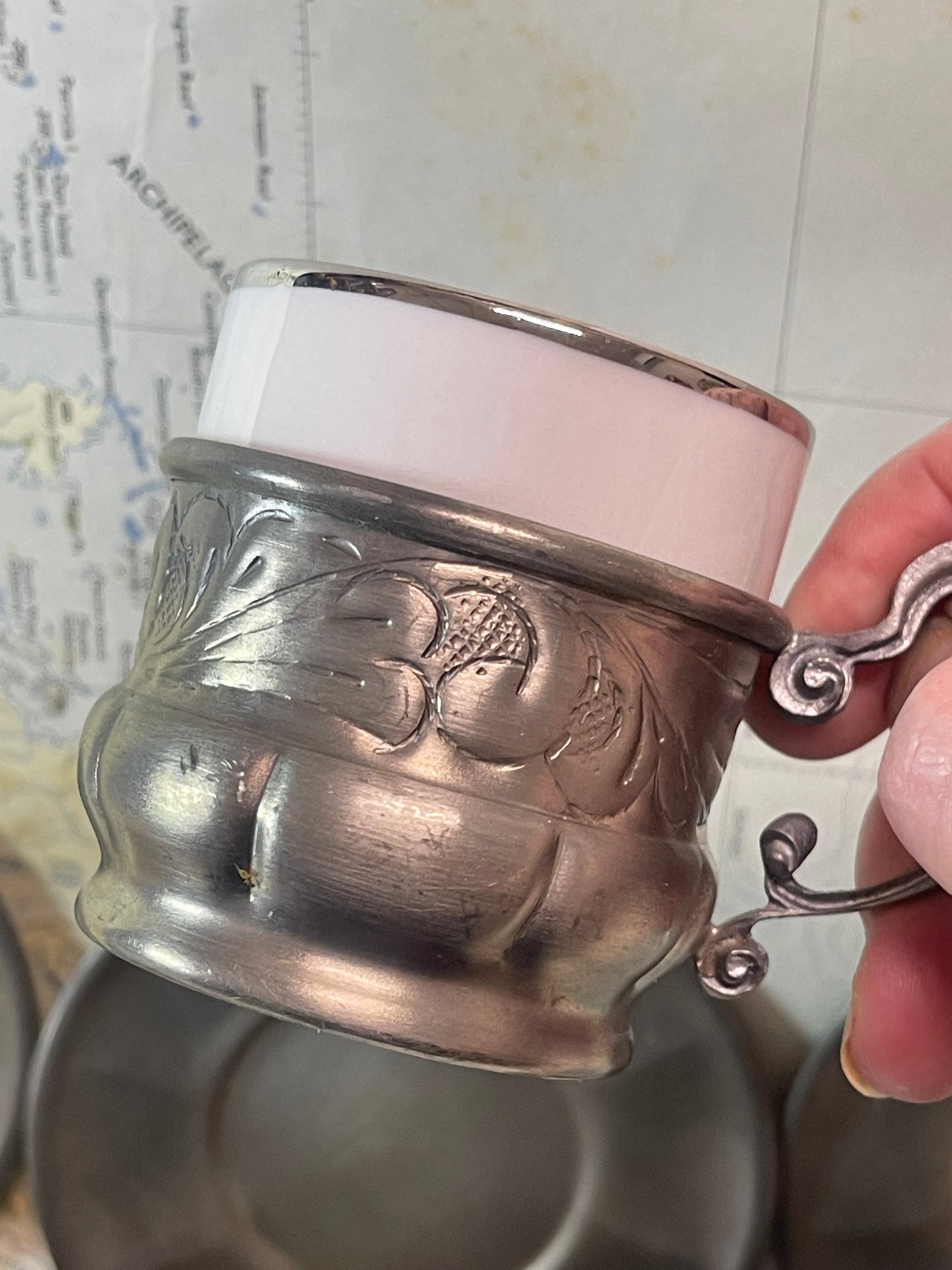 Vintage Rosenthal Demitasse Set with Pewter Holders — Set of Six (c.1950s–70s)
