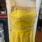 Vintage 60s 70s sleeveless embroidered yellow evening dress Size 8-10