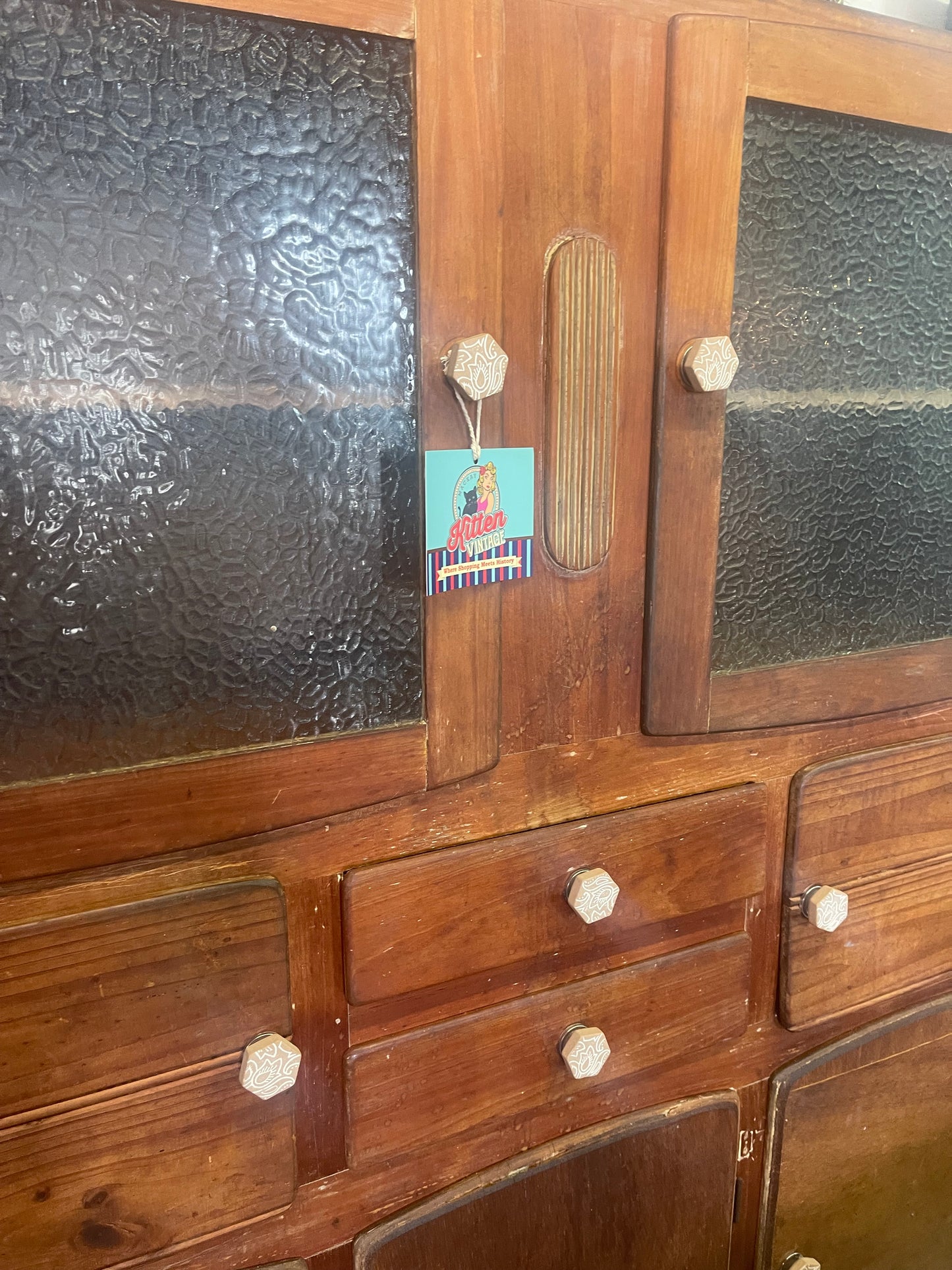 Vintage 1930s Timber Kitchen cabinet with glass doors