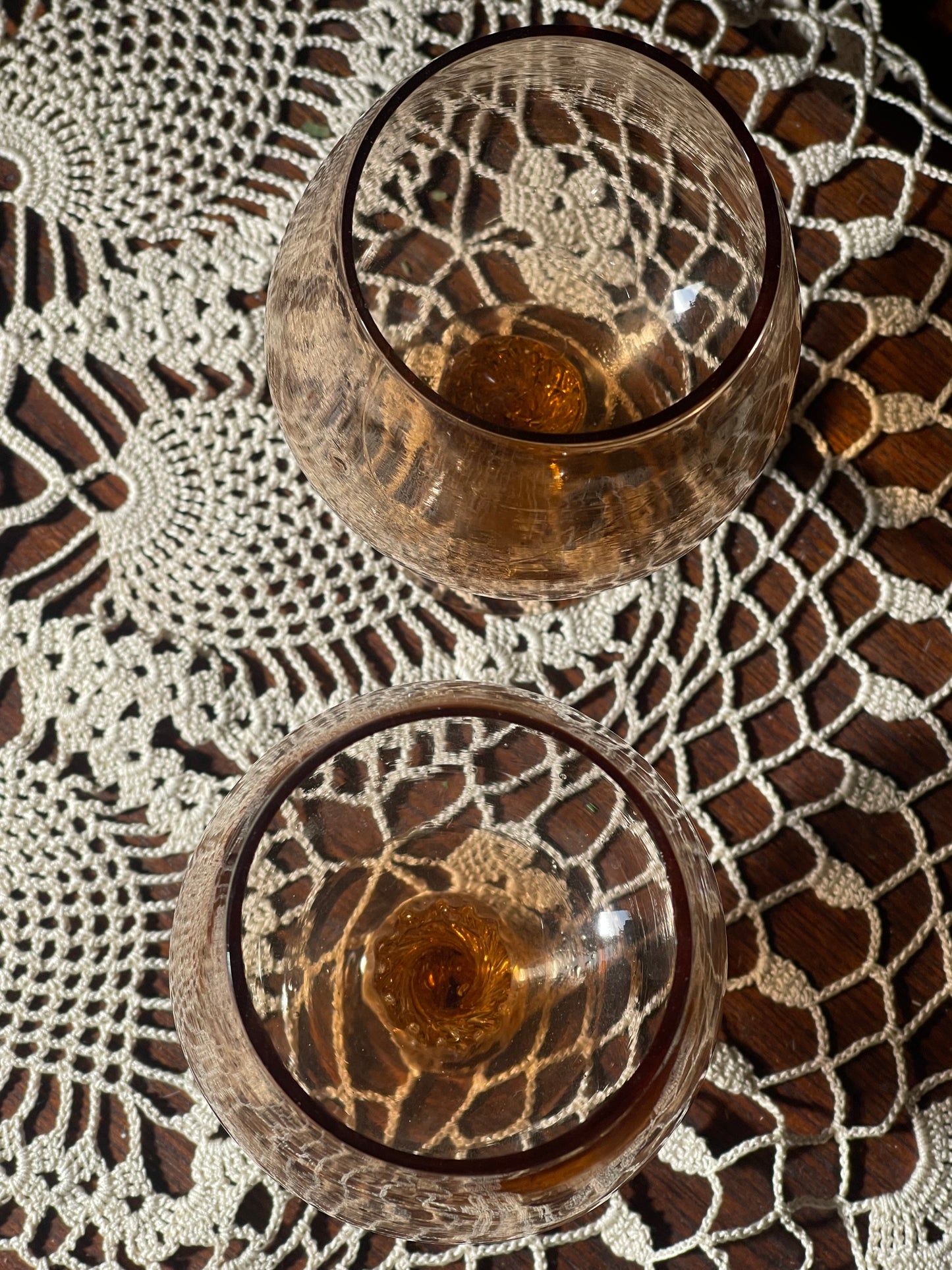 Pair of Victorian Amber Glass Brandy Balloons (c.1880–1910)