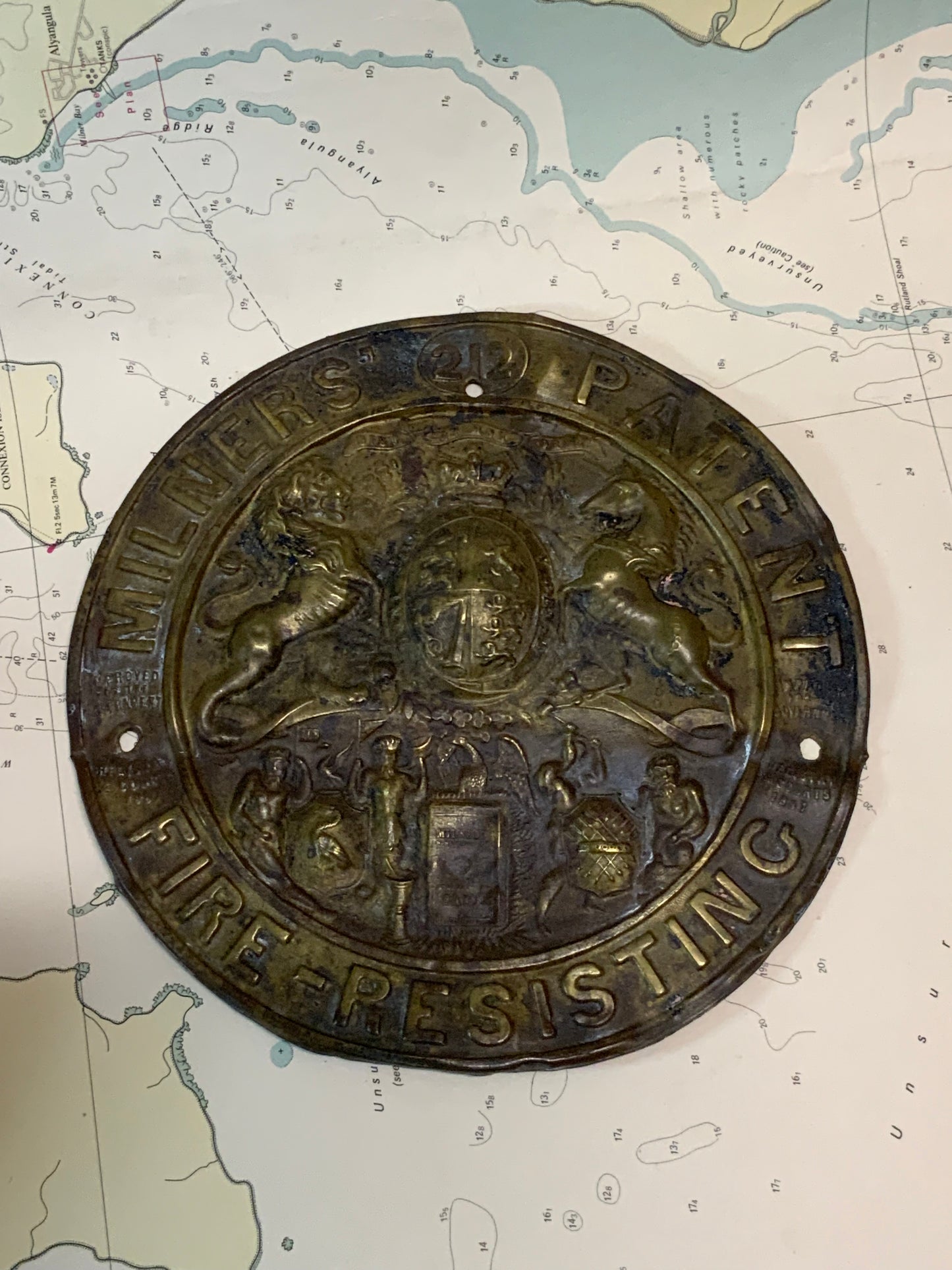 Antique Milners “Fire Resisting” Cast Brass Fire Service Plate c.1900