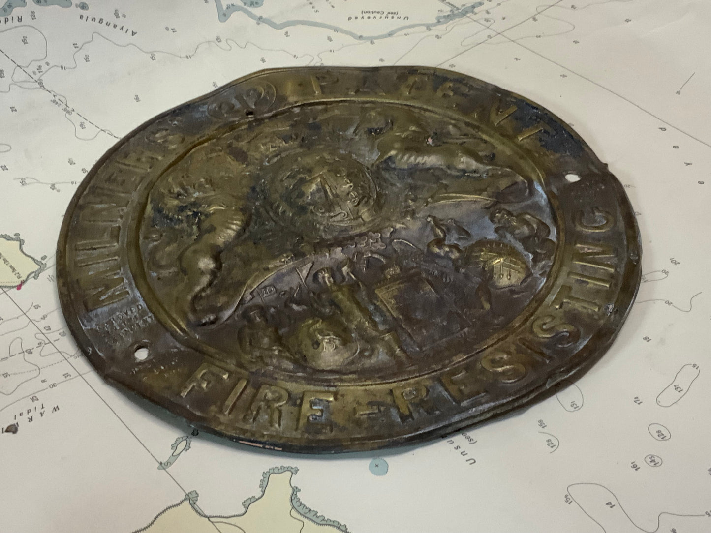 Antique Milners “Fire Resisting” Cast Brass Fire Service Plate c.1900