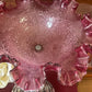 Vintage silver lady holding pink ruffled Sawtooth Edge Bowl