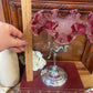 Vintage silver lady holding pink ruffled Sawtooth Edge Bowl