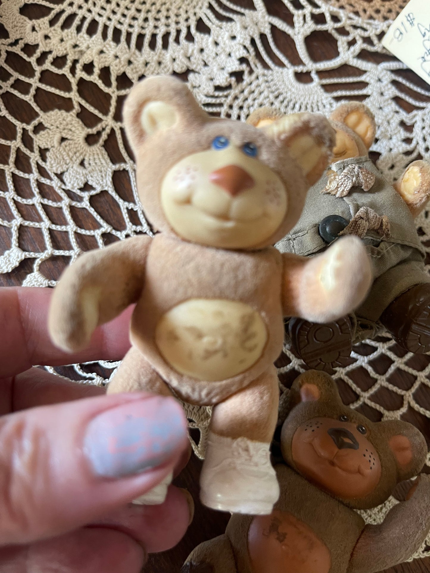 1980s Furskins Mini Bears – Set of Three (Original Flocked Figures)
