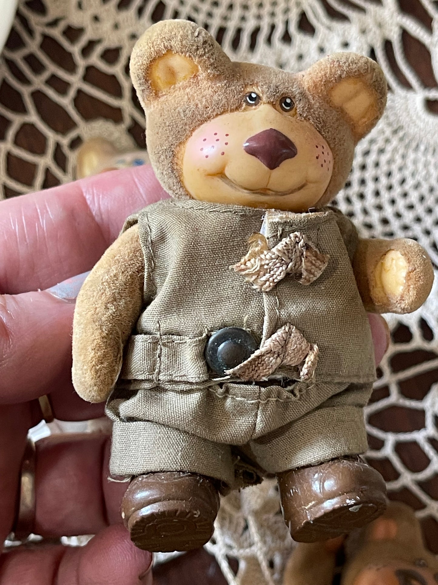 1980s Furskins Mini Bears – Set of Three (Original Flocked Figures)