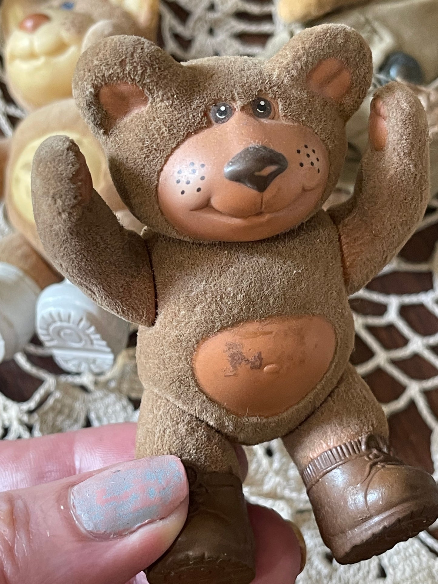 1980s Furskins Mini Bears – Set of Three (Original Flocked Figures)