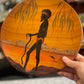 Vintage Australian Aboriginal Art painted large timber plate by Bill Onus Wirrin, Pemunga NT with hunter and snake