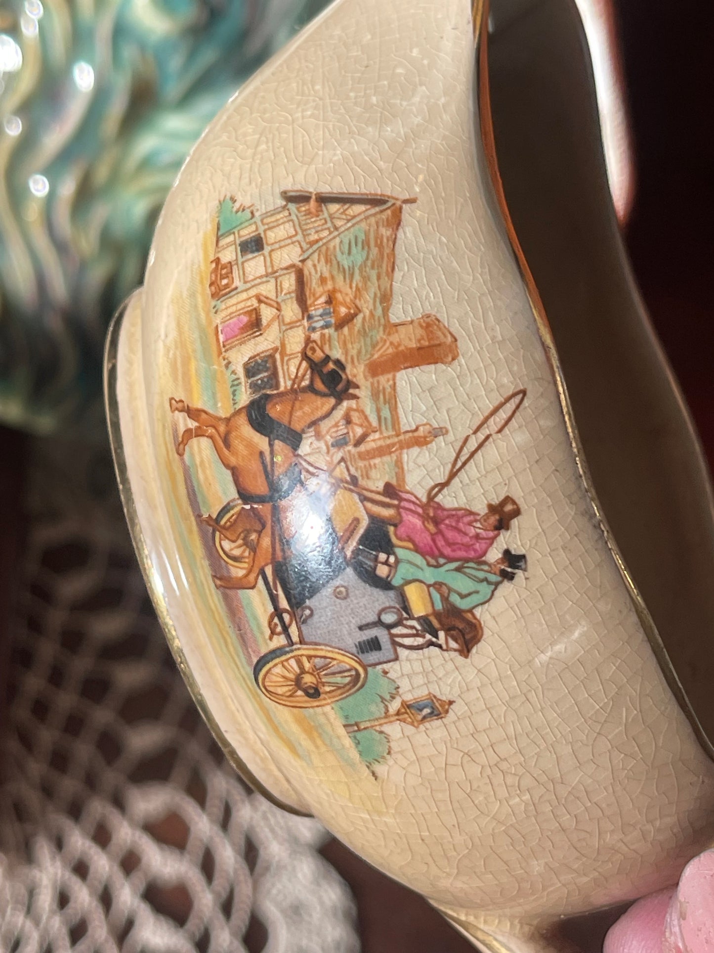 Royal Winton “A” Series Hand-Painted Small Gravy Boat with Underplate (1930s–40s)