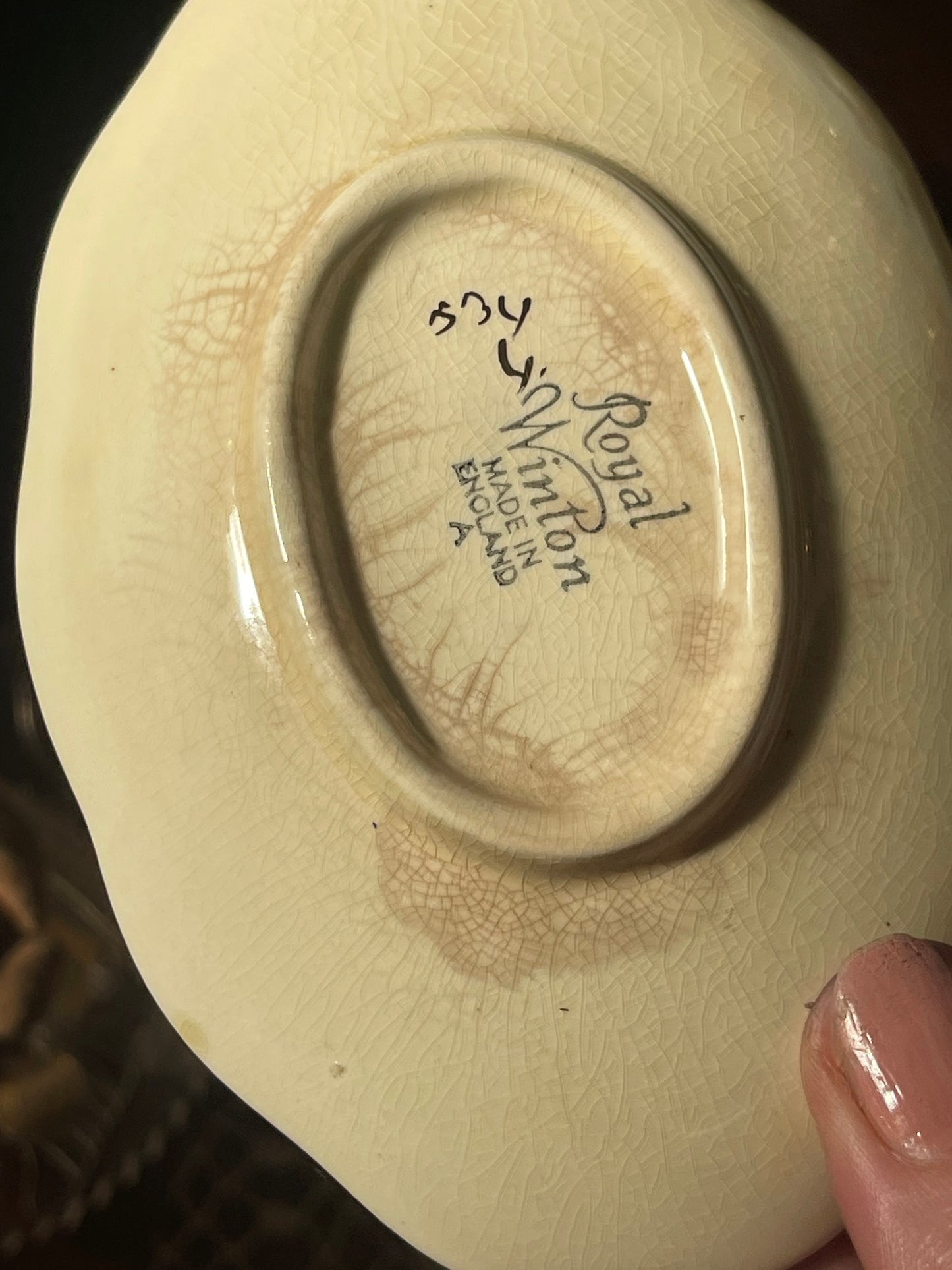 Royal Winton “A” Series Hand-Painted Small Gravy Boat with Underplate (1930s–40s)