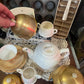Vintage Japanese Ceramic Tea Service with Gold Anodised Aluminium Covers – 3 Piece