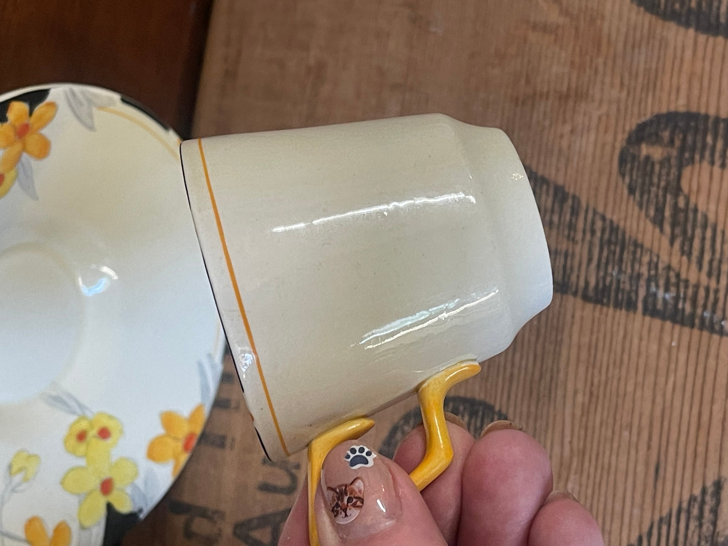 Art Deco Footed Cup & Saucer Set Sunburst by CROWN DUCAL