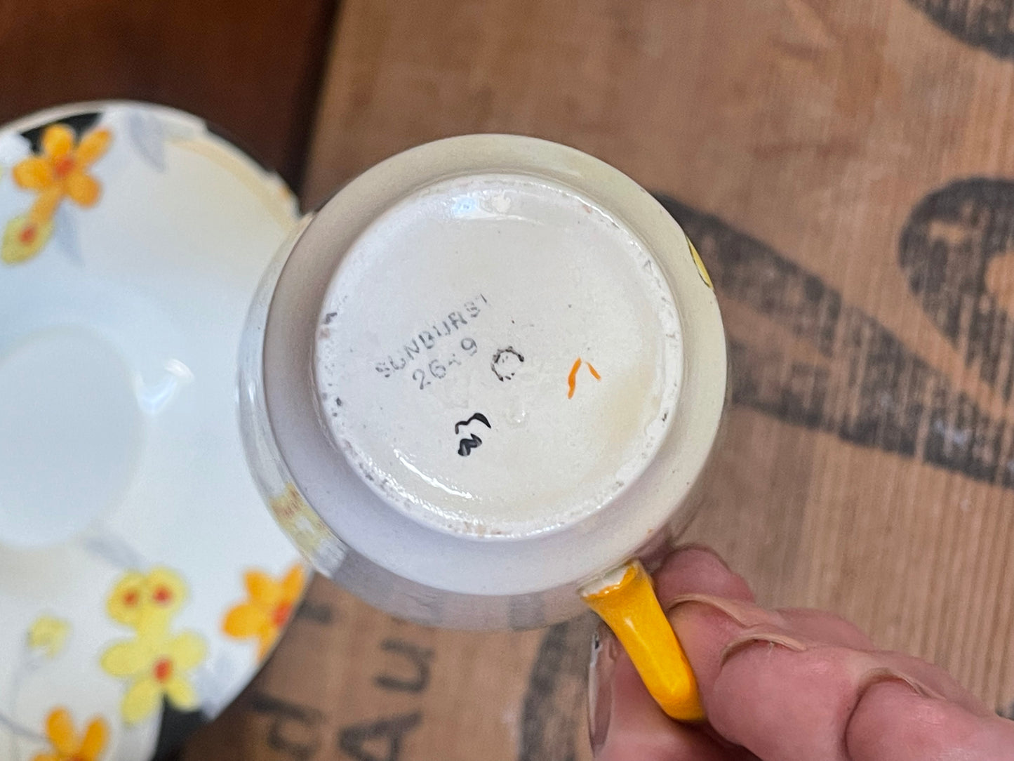 Art Deco Footed Cup & Saucer Set Sunburst by CROWN DUCAL