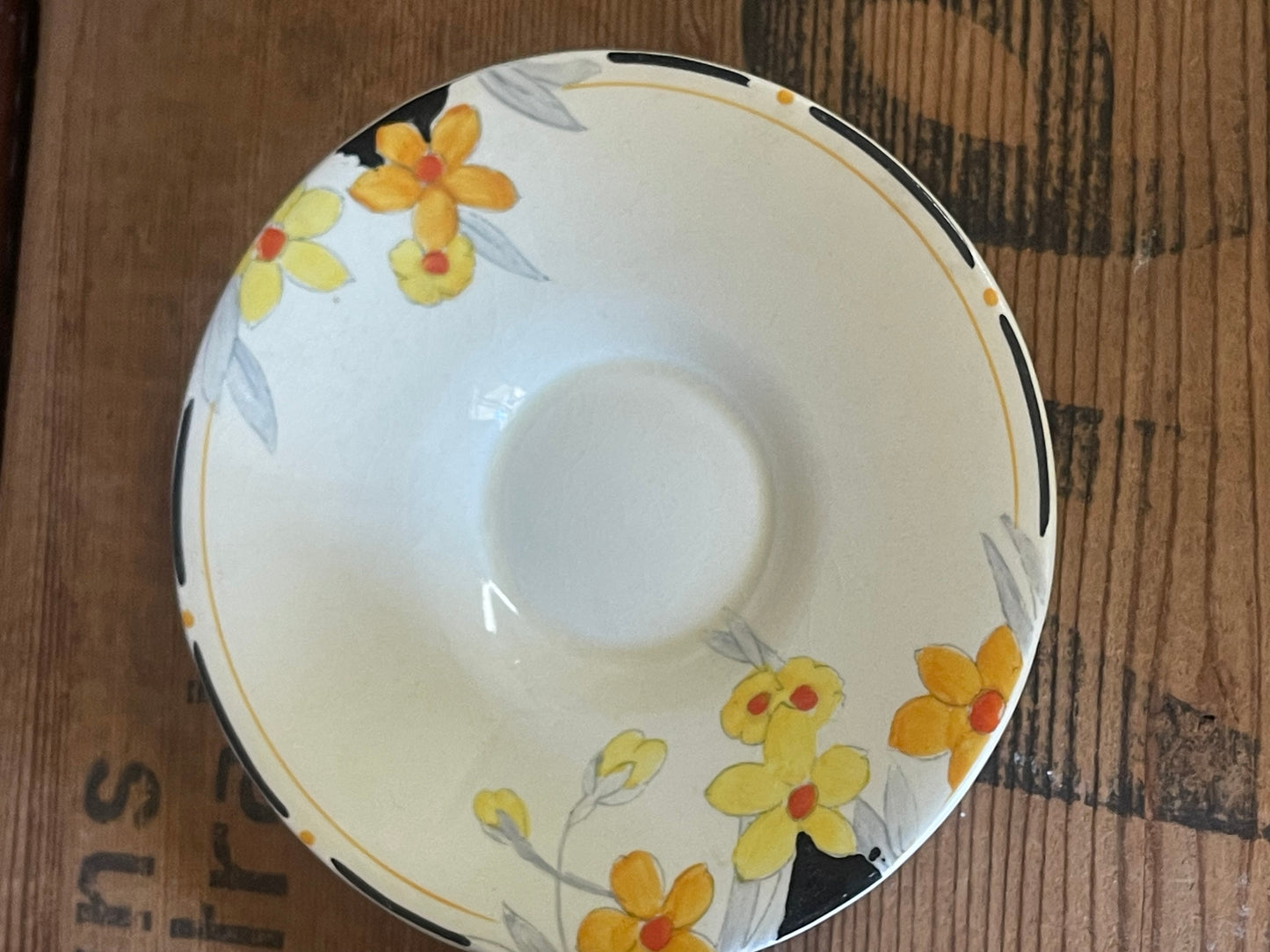 Art Deco Footed Cup & Saucer Set Sunburst by CROWN DUCAL