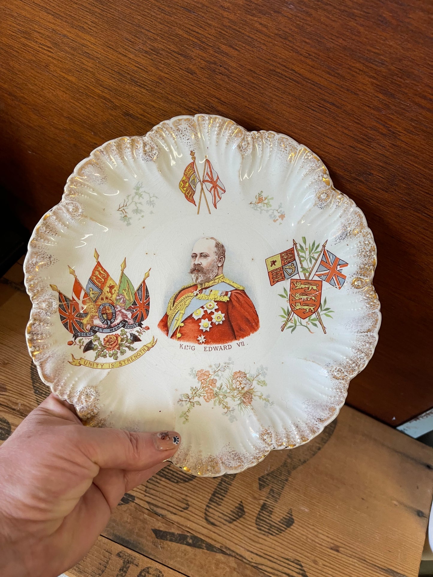 Antique King Edward VII Coronation Plate – Unity is Strength, 1902