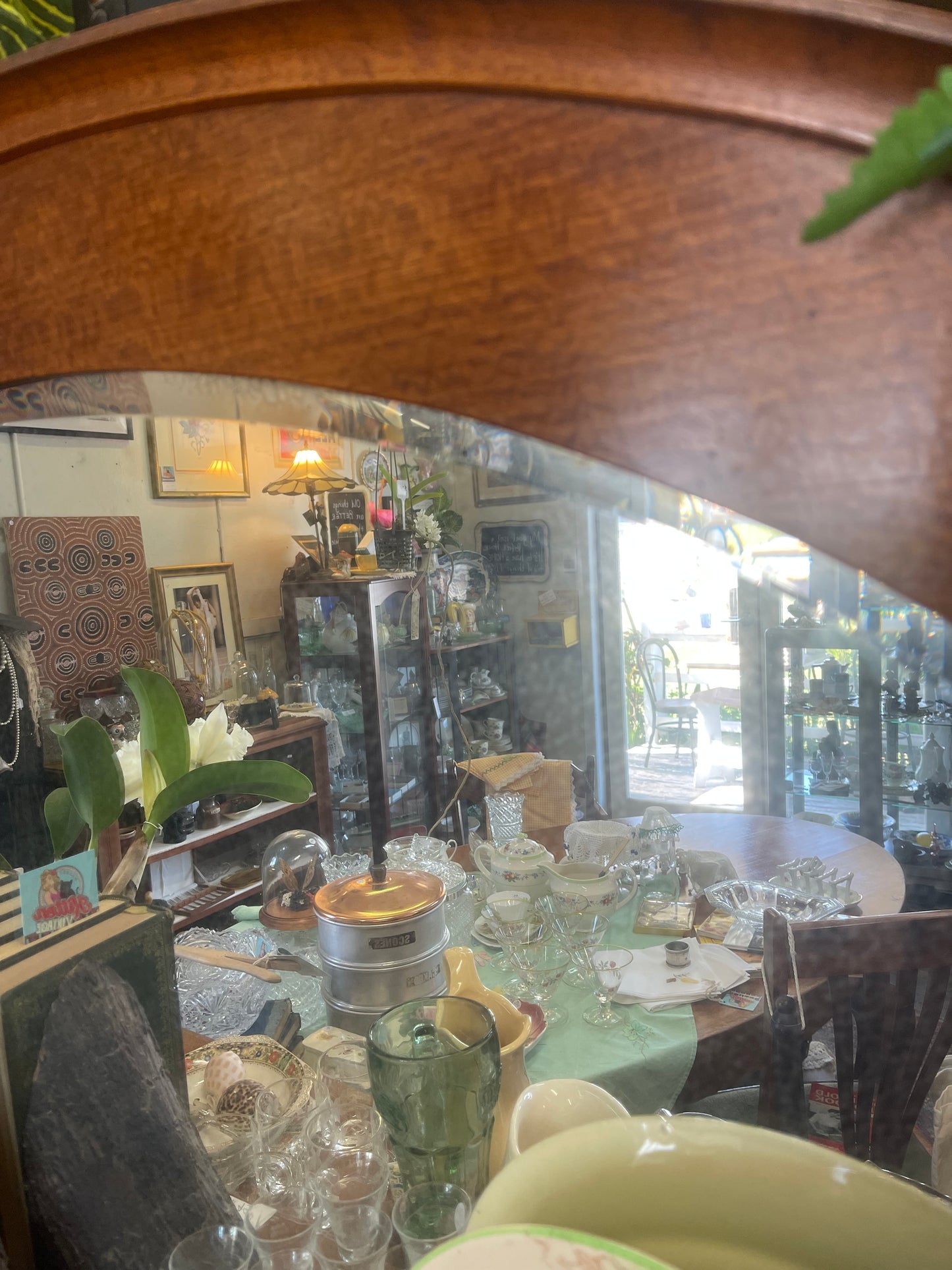 Antique 1920s Oval Silky Oak timber sideboard with mirror