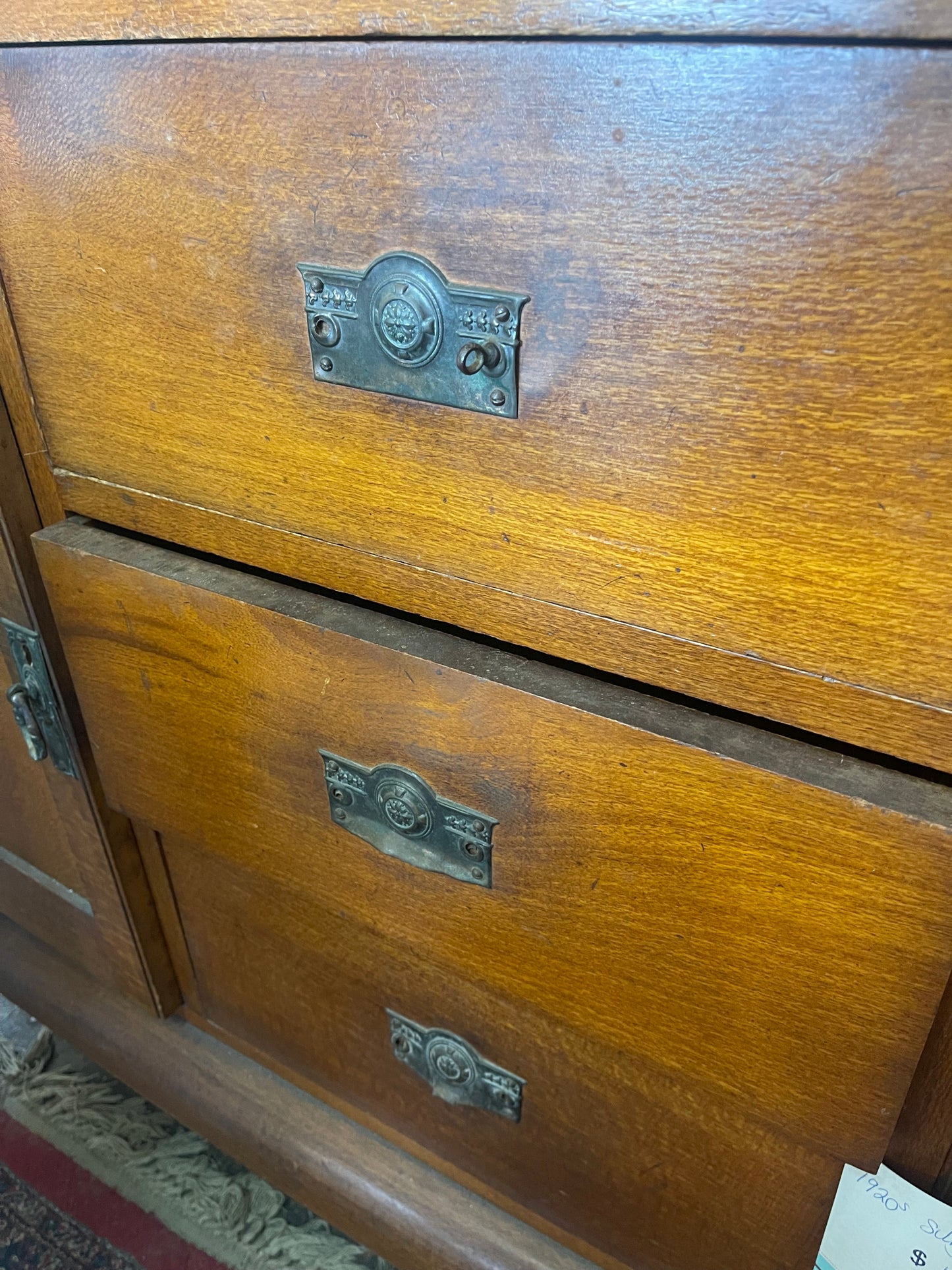 Antique 1920s Oval Silky Oak timber sideboard with mirror