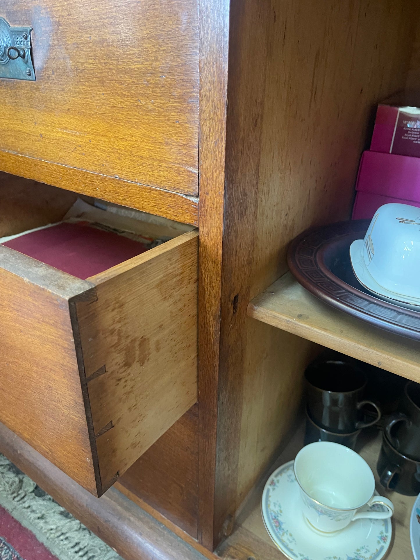 Antique 1920s Oval Silky Oak timber sideboard with mirror