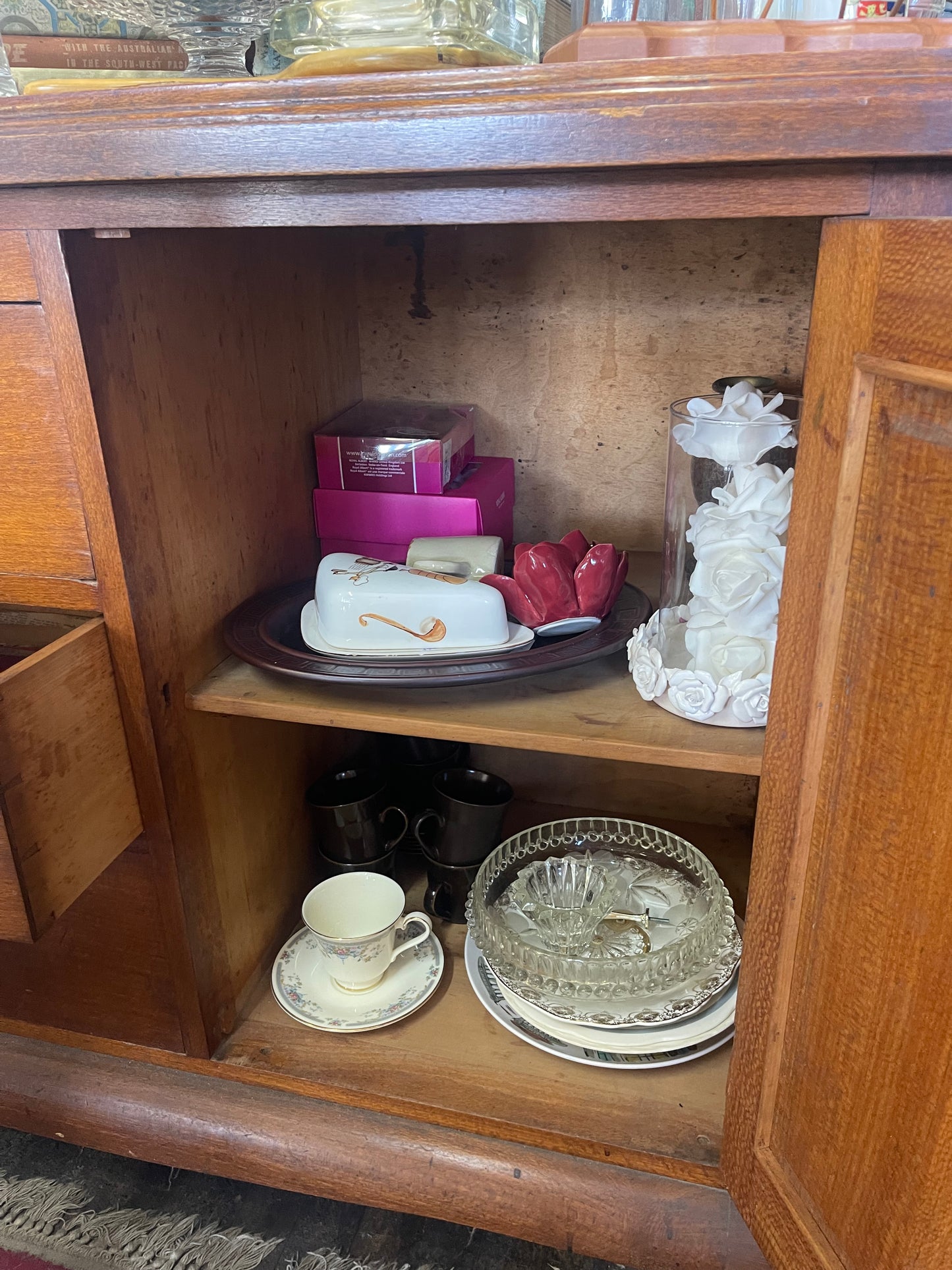 Antique 1920s Oval Silky Oak timber sideboard with mirror