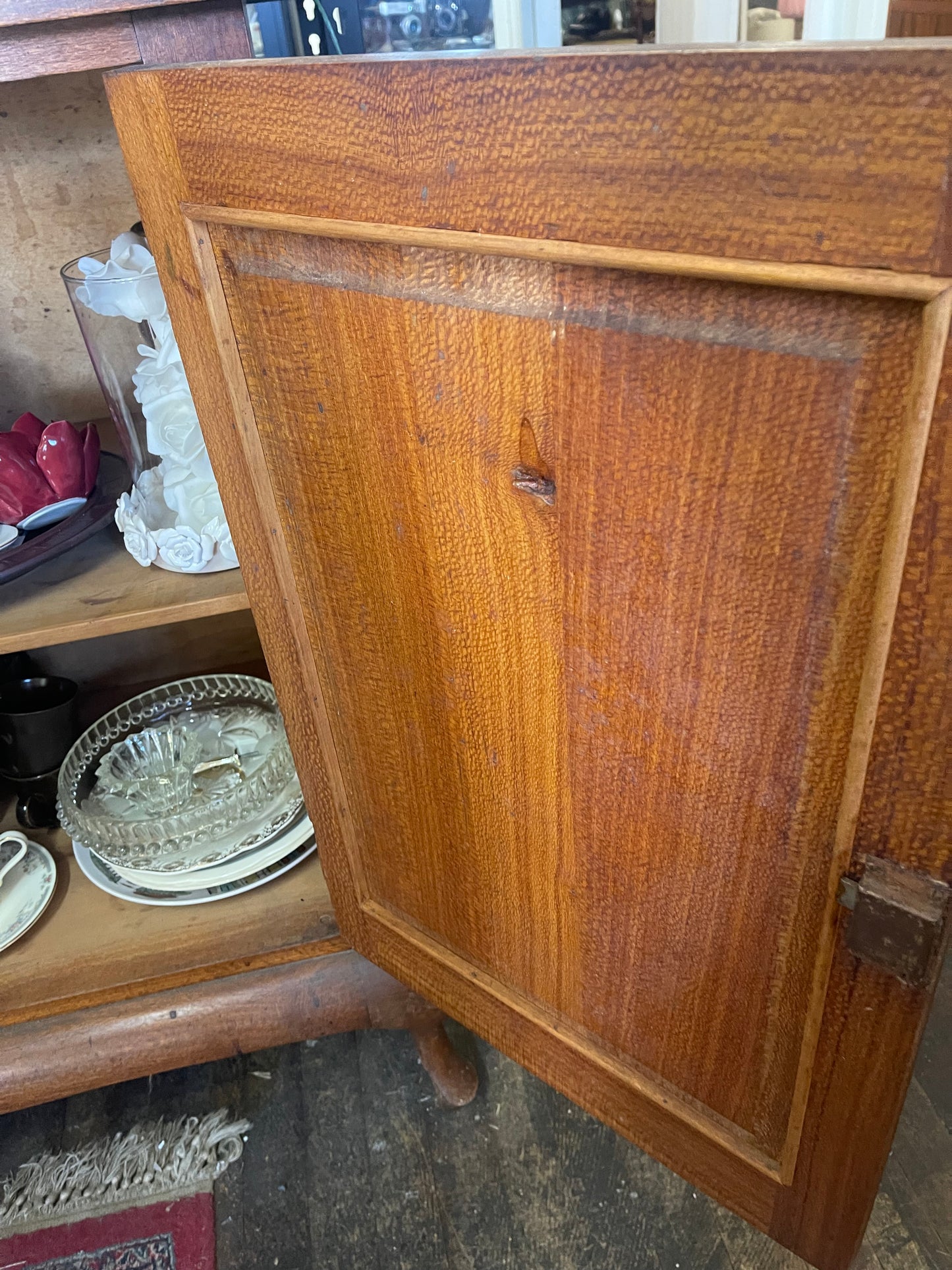 Antique 1920s Oval Silky Oak timber sideboard with mirror