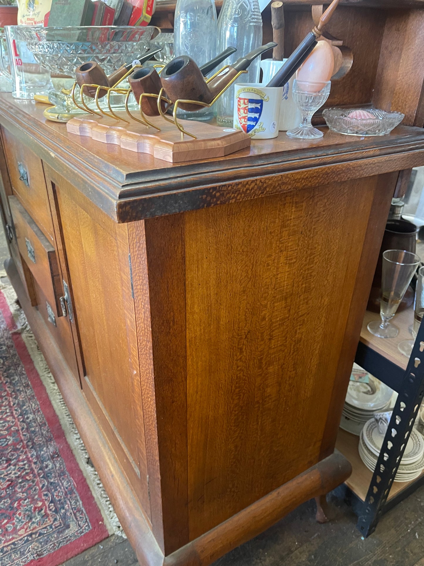 Antique 1920s Oval Silky Oak timber sideboard with mirror