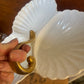 Antique JZ & Co Porcelain c1910 3 Scallop Dish Server with gold handle