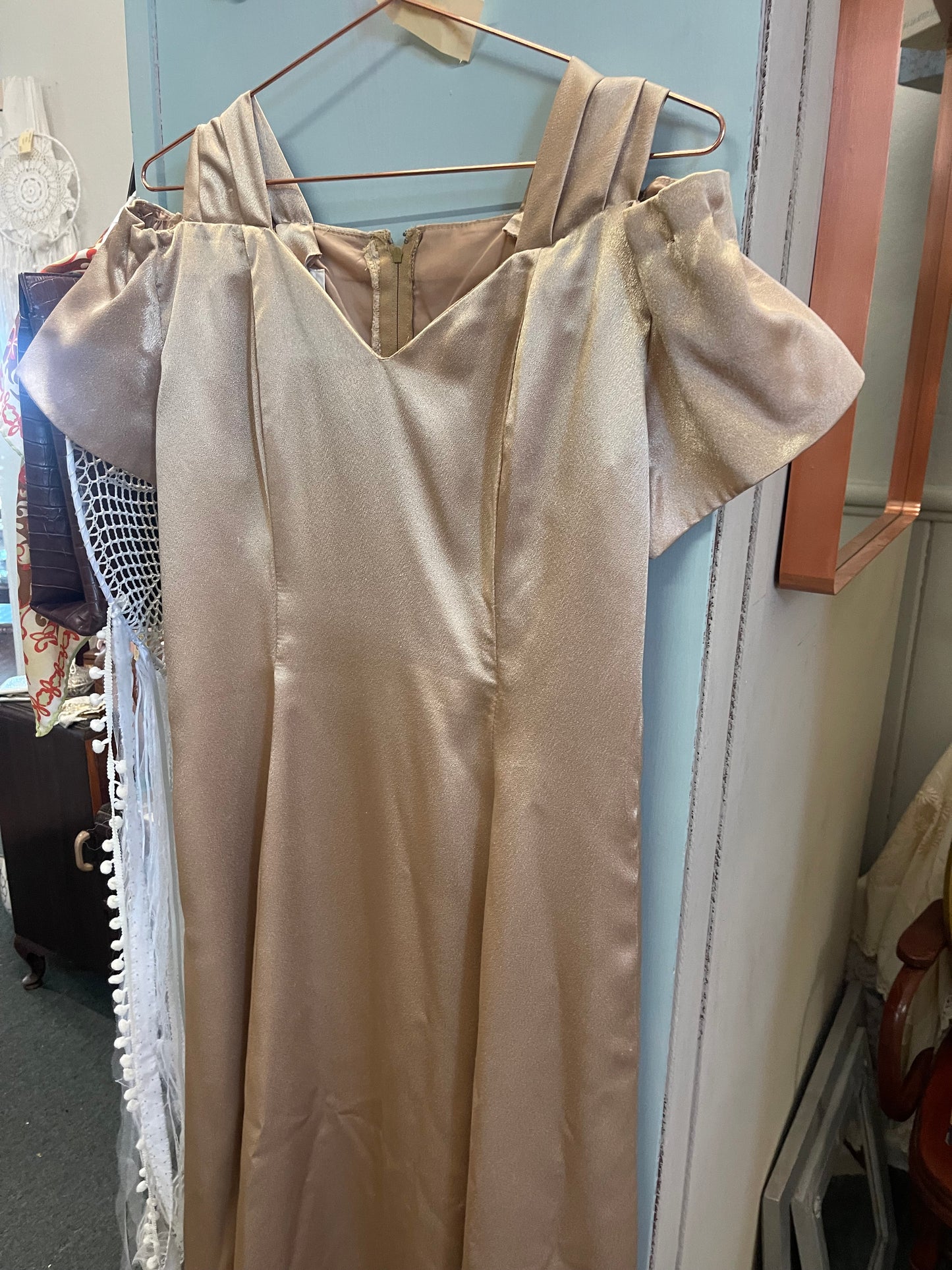 Vintage Satin Evening Dress – Champagne Gold (Size 14)