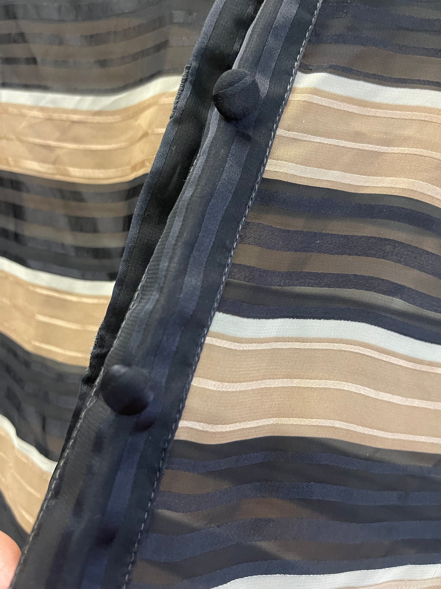 Vintage Sheer Stripe Shirtwaist Dress – Black & Mocha (Size 18 / Modern 16)