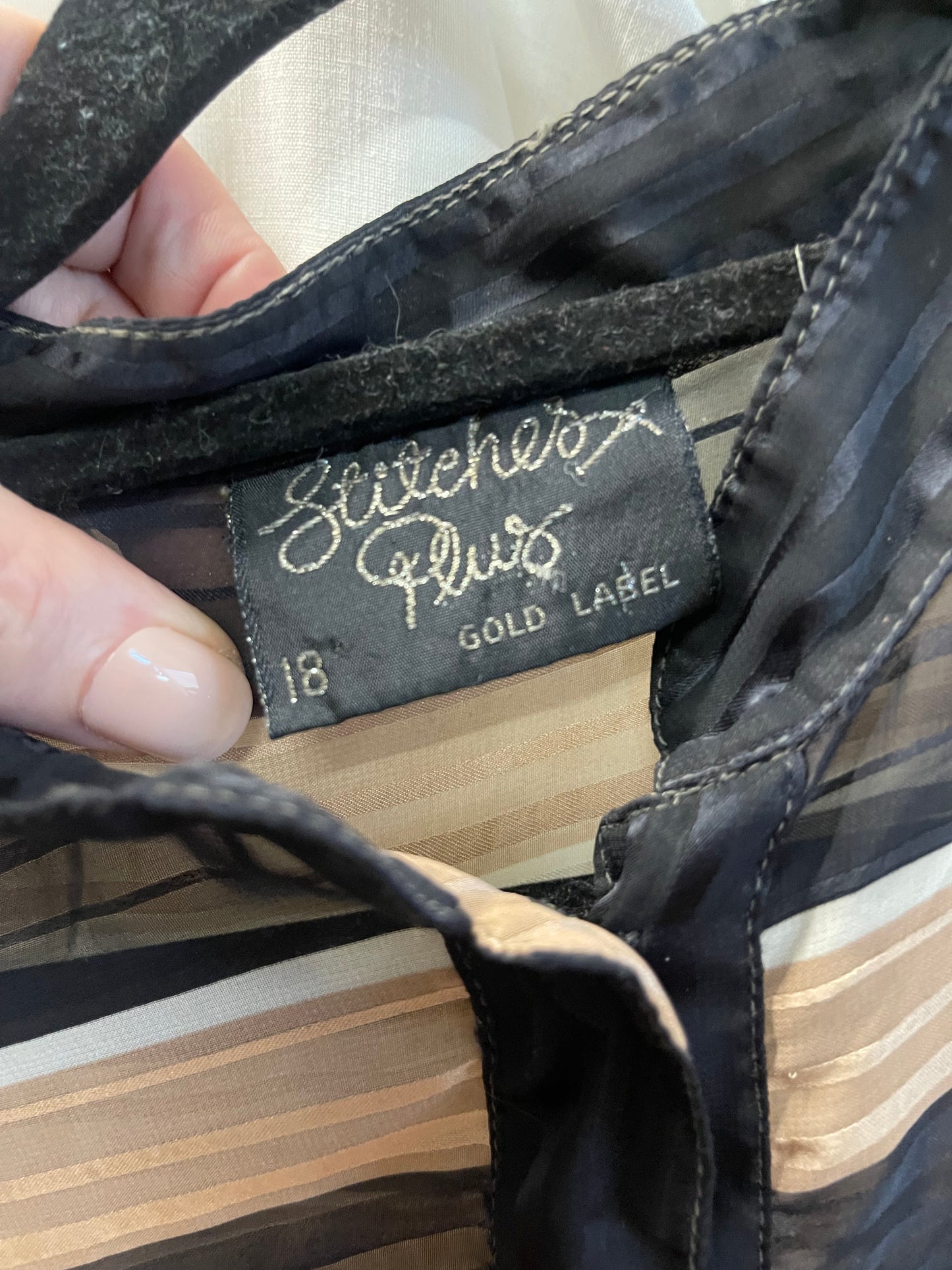 Vintage Sheer Stripe Shirtwaist Dress – Black & Mocha (Size 18 / Modern 16)