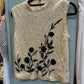 Vintage Sequin Wool Top – Cream & Black Embellished (Petite XS)