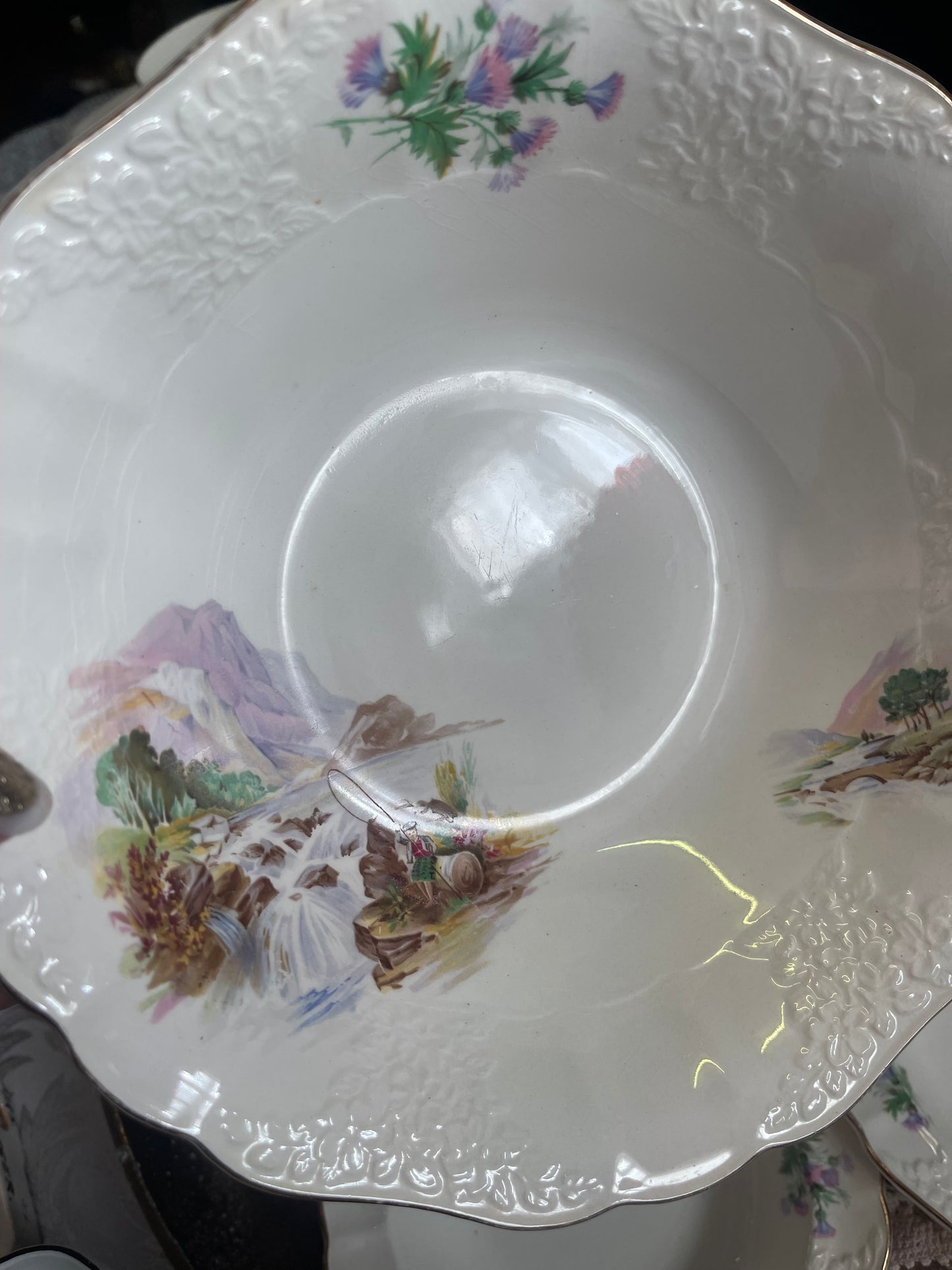 Vintage Empire Porcelain “Scottish Grandeur” Embossed Bowls – Set of 7 (c.1940s–50s)