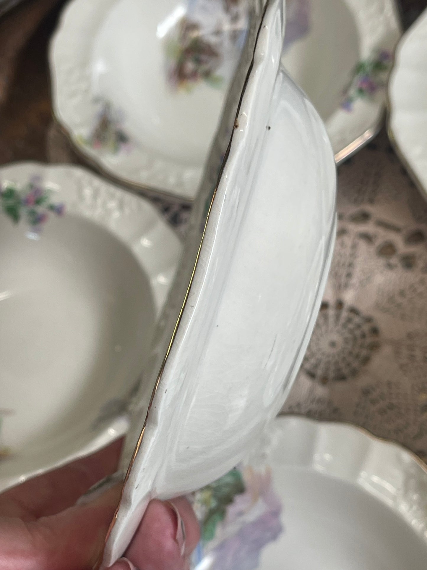 Vintage Empire Porcelain “Scottish Grandeur” Embossed Bowls – Set of 7 (c.1940s–50s)