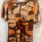 Handmade Vintage 1970s Earth Tone Maxi Dress – Abstract Print (Size 8)