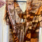 Handmade Vintage 1970s Earth Tone Maxi Dress – Abstract Print (Size 8)
