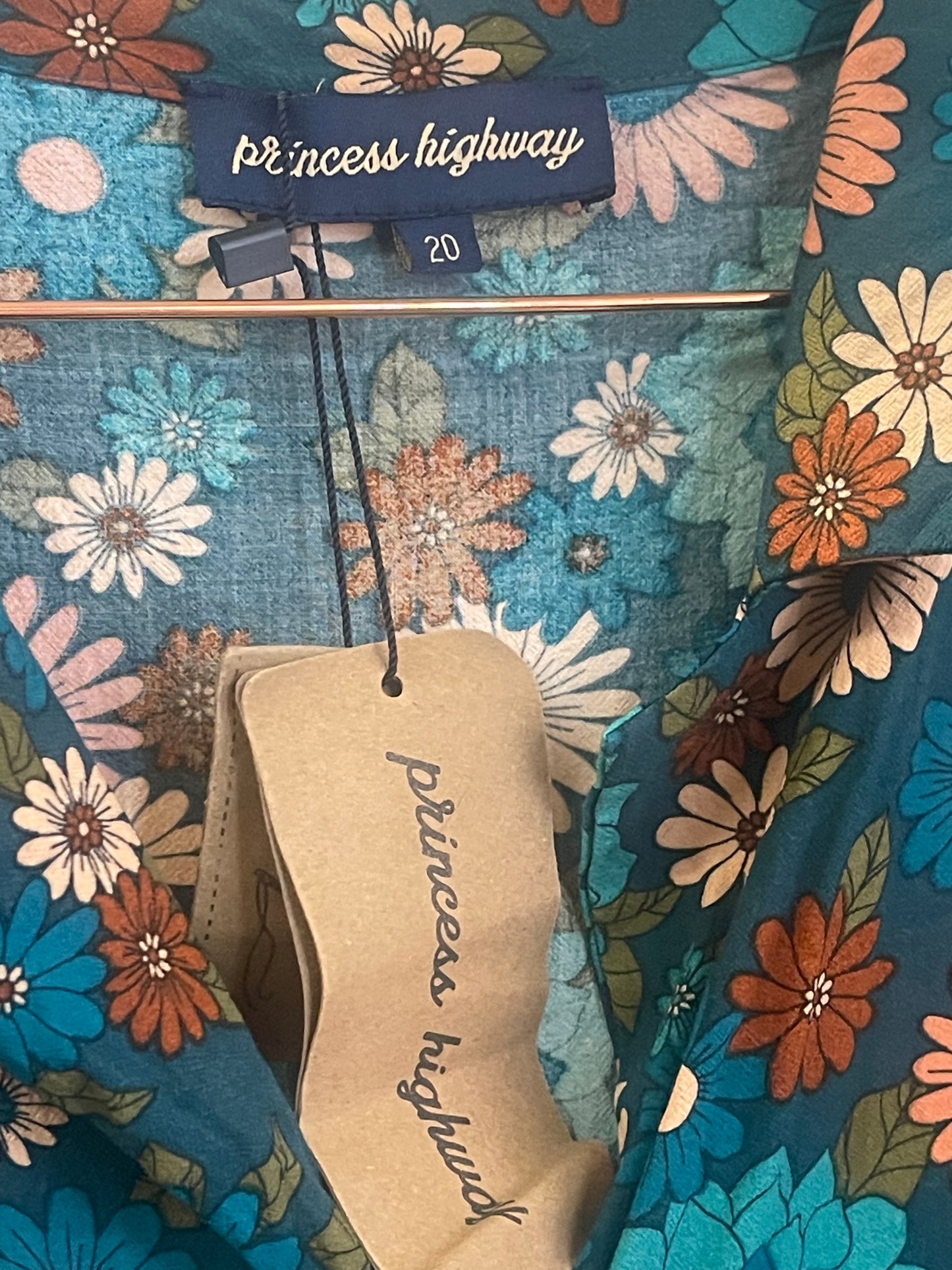 Princess Highway Teal Floral Dress – Retro Daisy Print (Size 20)