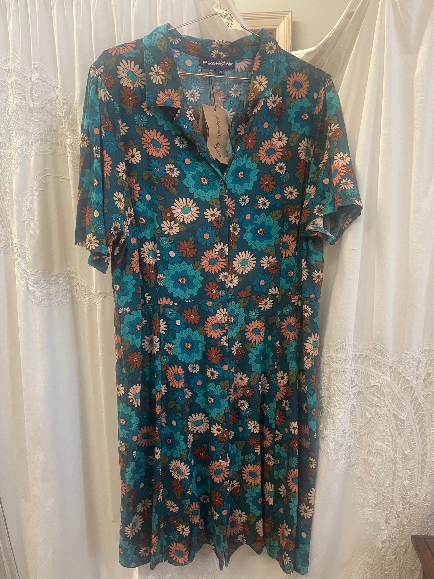 Princess Highway Teal Floral Dress – Retro Daisy Print (Size 20)