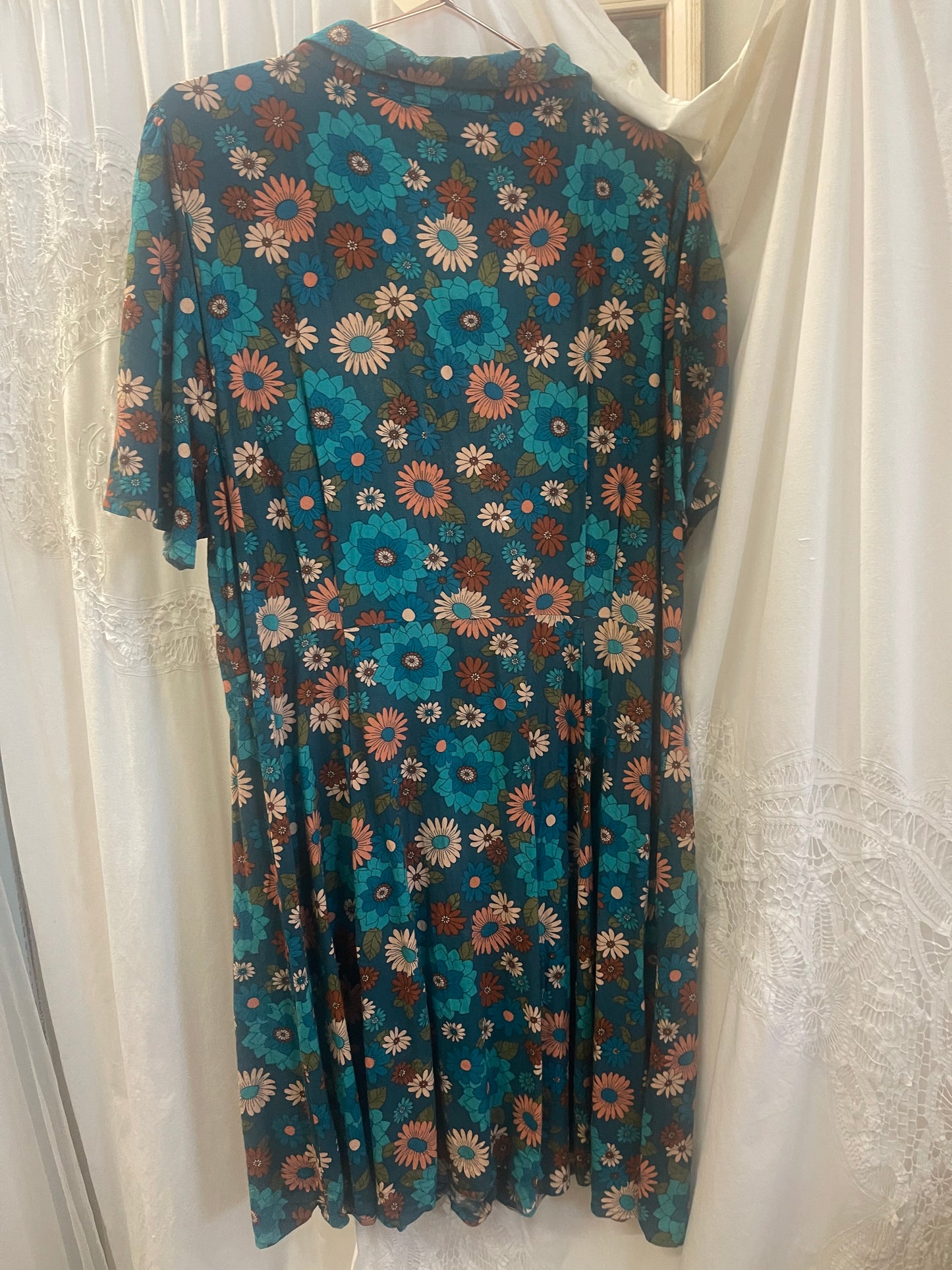 Princess Highway Teal Floral Dress – Retro Daisy Print (Size 20)