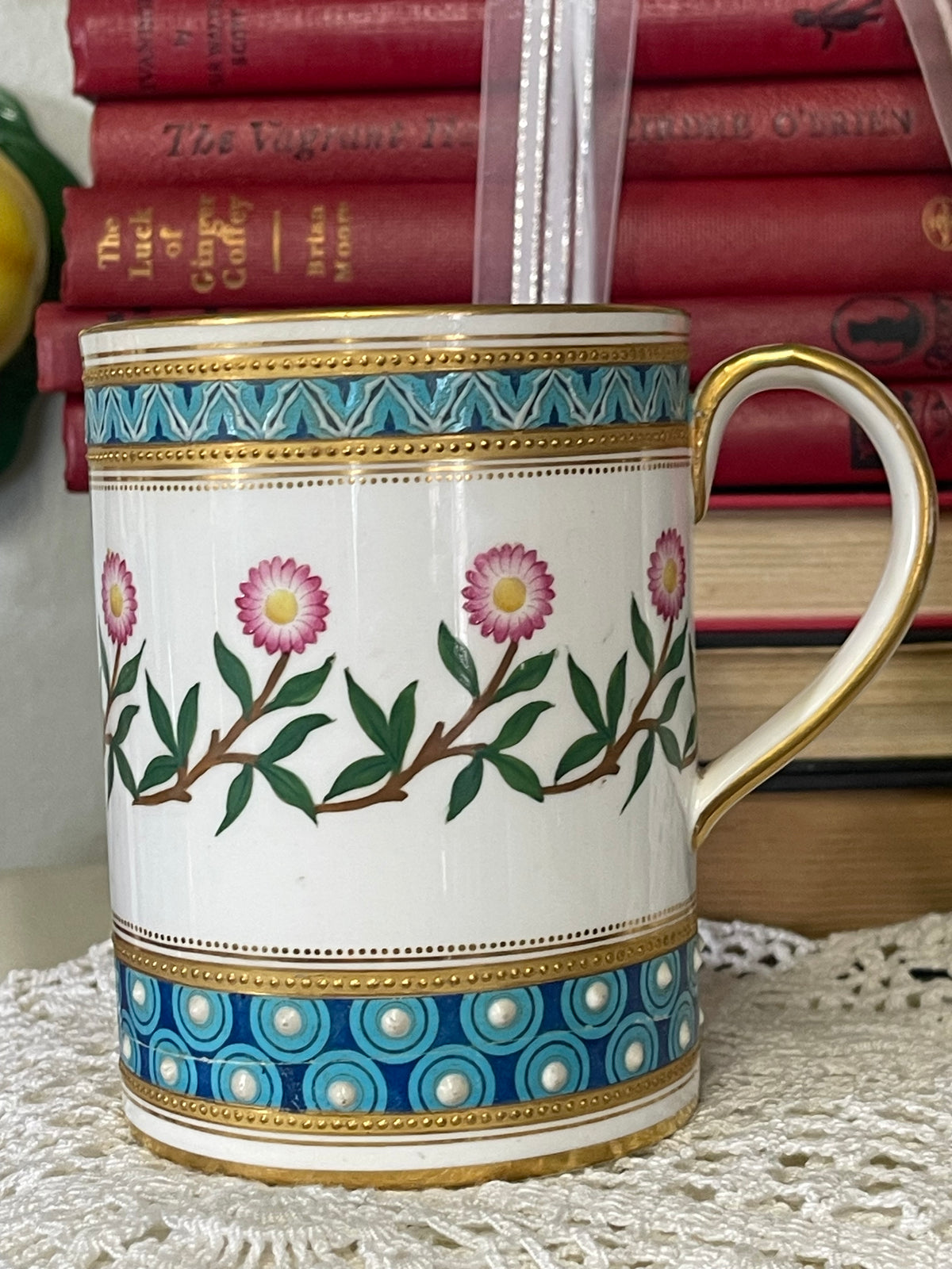 Royal Worcester Victorian Porcelain Mug – Turquoise, Pink Floral & Gilt Decoration