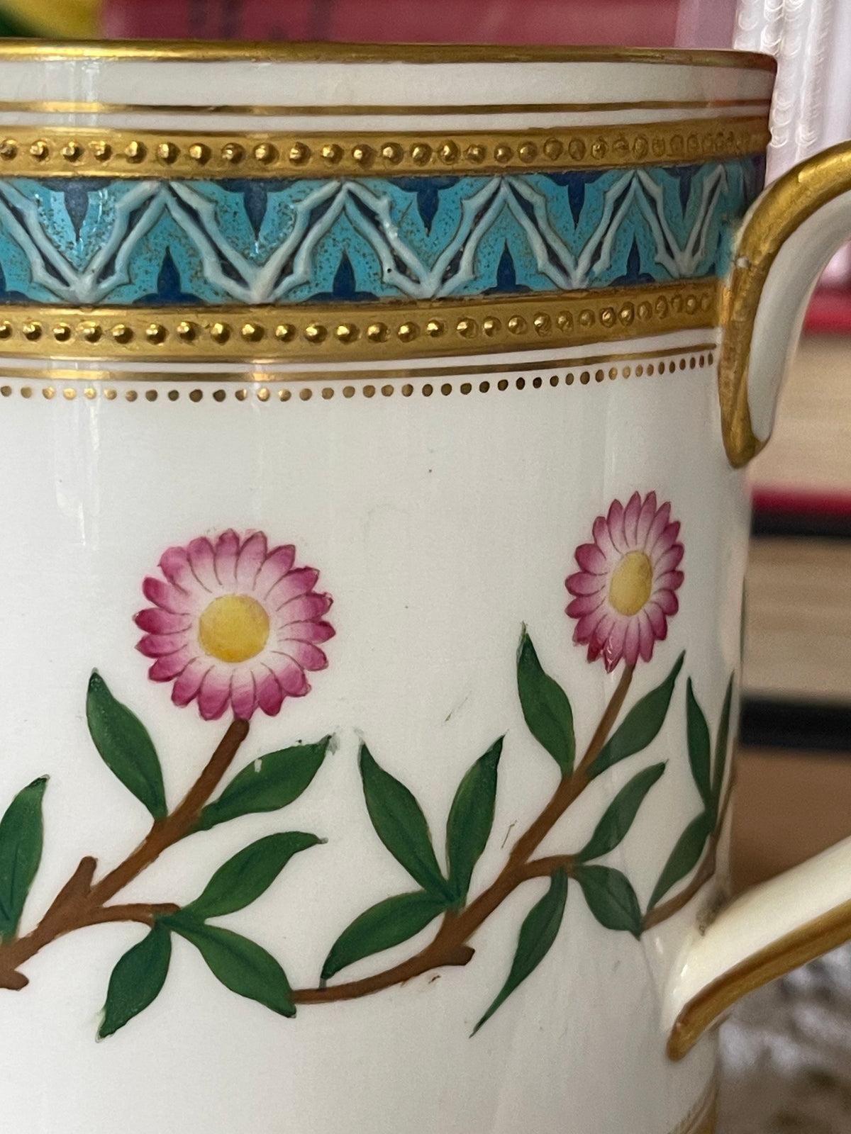 Royal Worcester Victorian Porcelain Mug – Turquoise, Pink Floral & Gilt Decoration